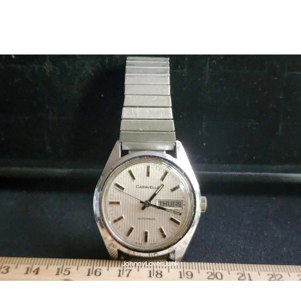 Vintage Caravelle Day Date Automatic Watch Winds Runs